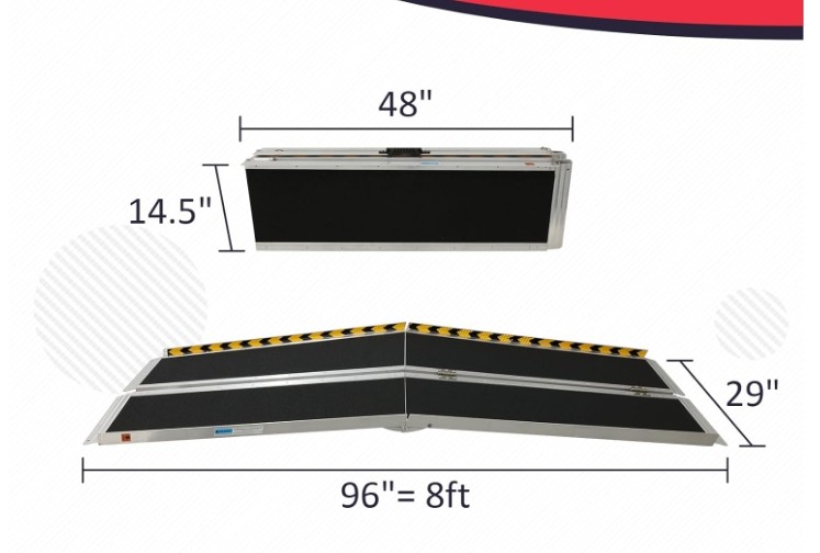 8FT Used Home Wheelchair Ramp Non-Skid Folding Aluminum Ramps Steps