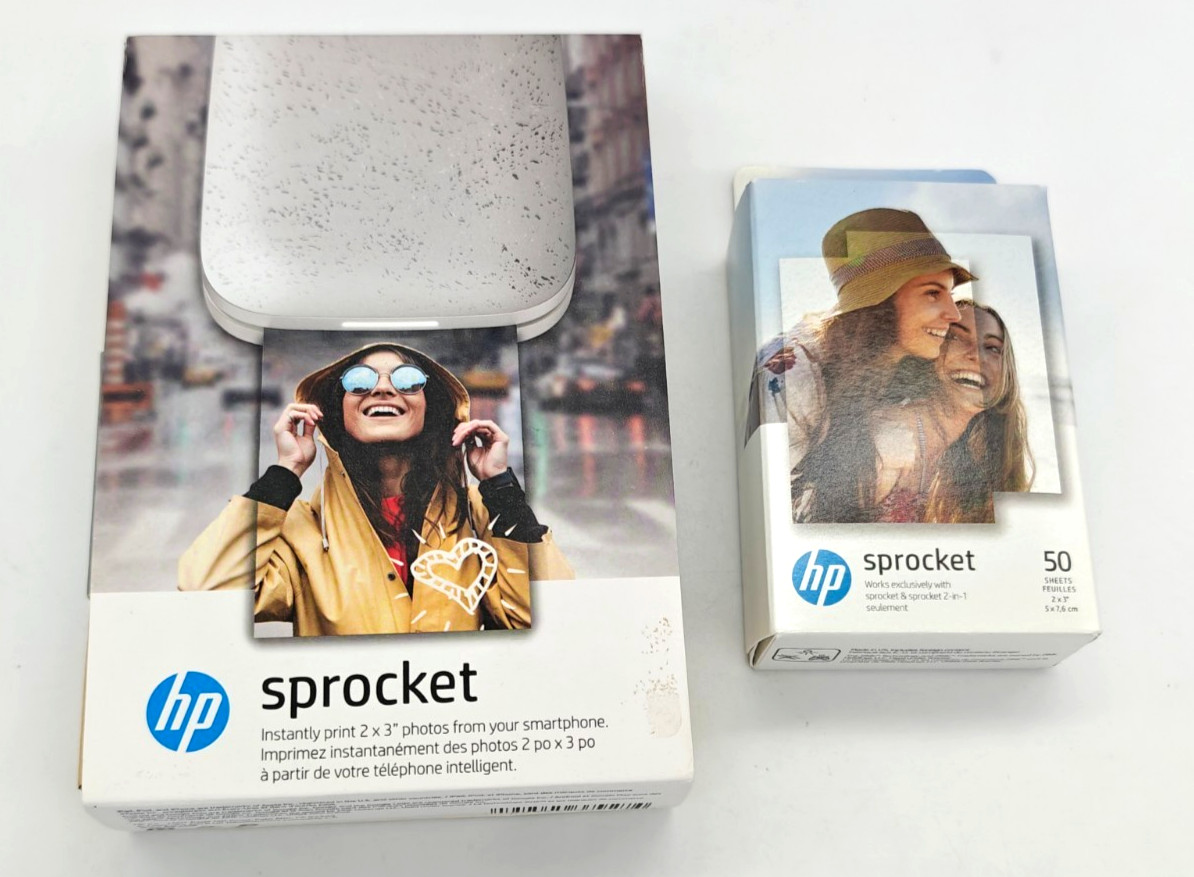 HP Sprocket 200 (2nd Ed) Photo Printer Luna Pearl NEW + 50 Sheets Zink Paper