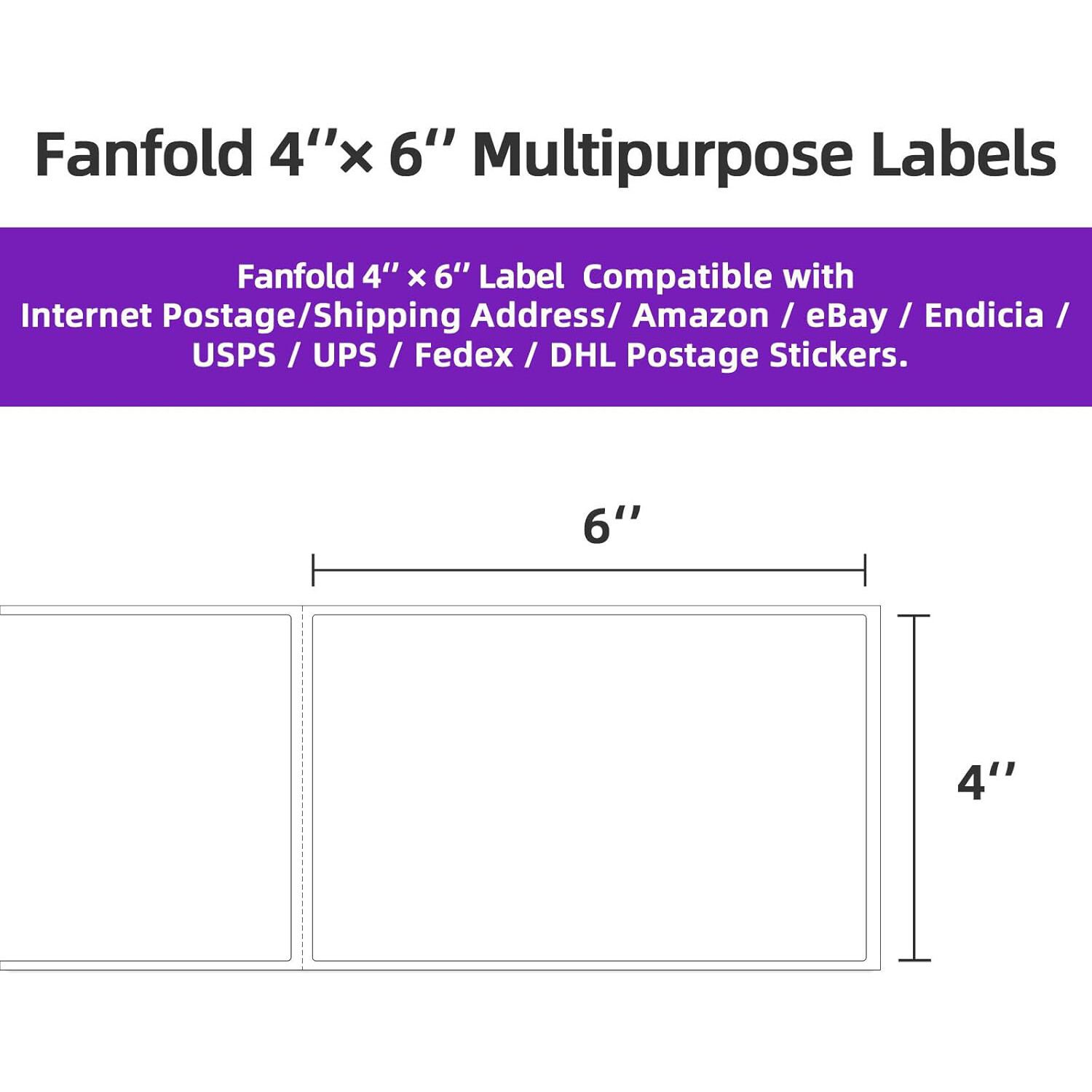 500 4" x 6" Fanfold Direct Thermal Shipping Labels Perforated for Zebra & Rollo