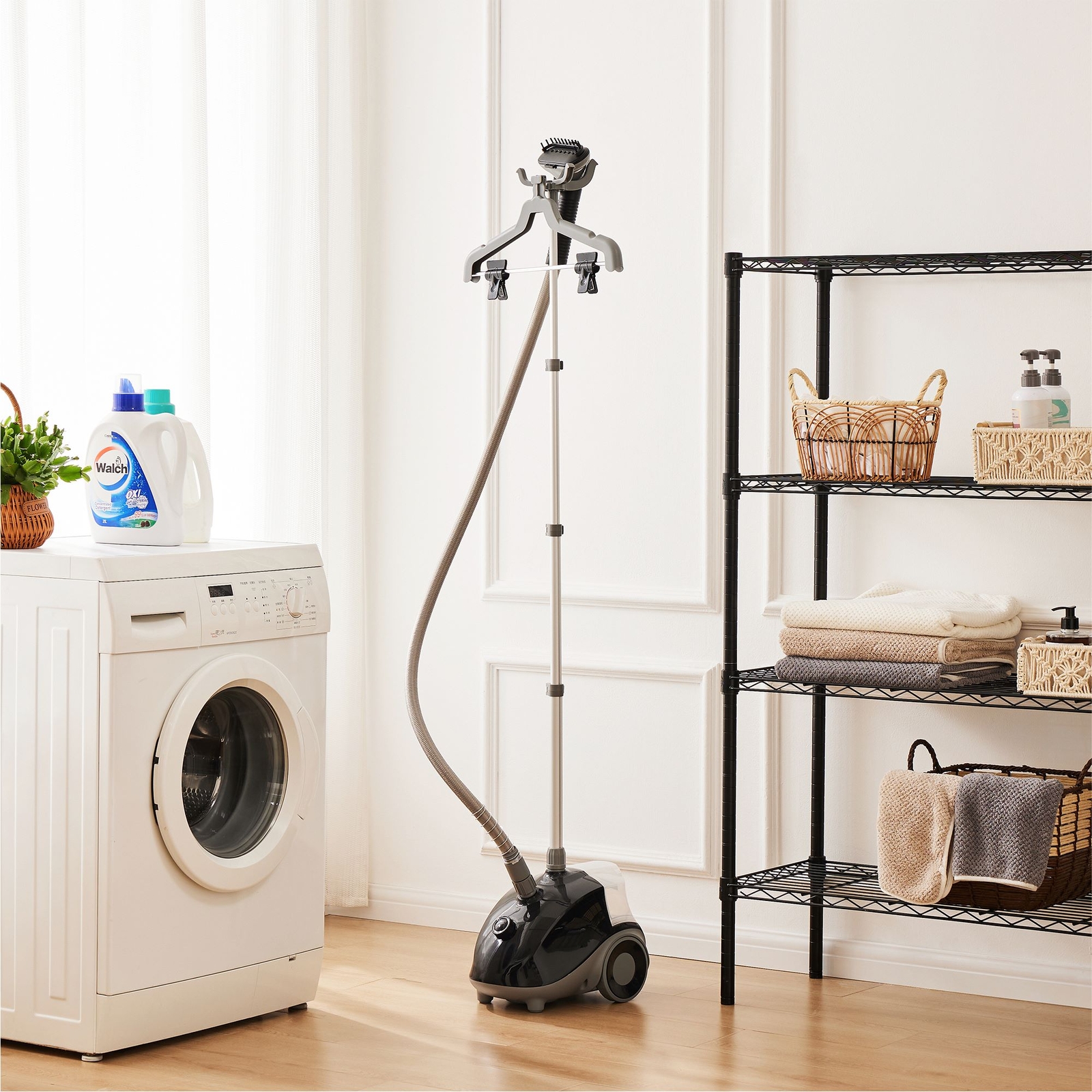 Standing Garment Steamer for Clothes Roll Wheels Wrinkle Remover Continuous