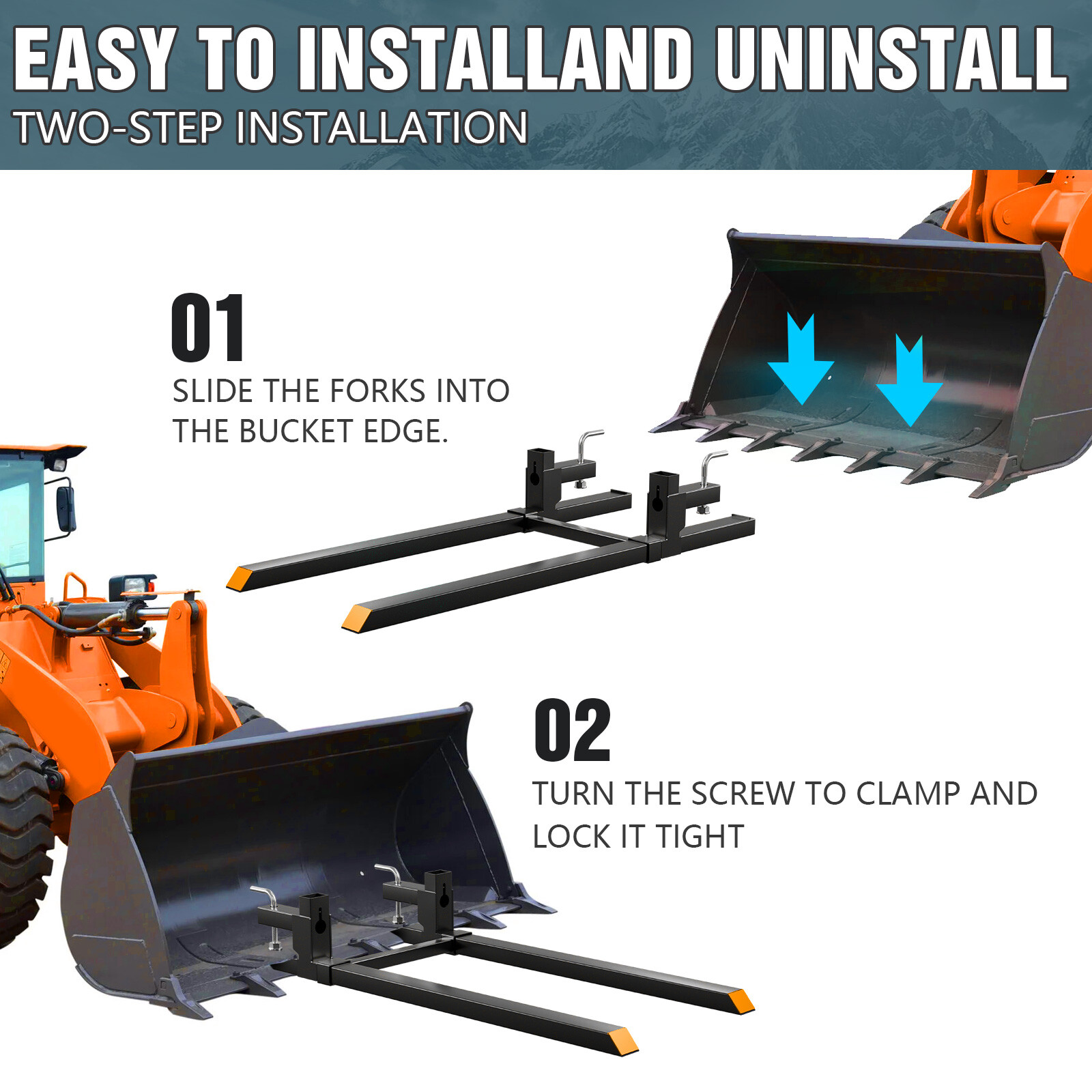 60" Clamp on Pallet Forks 4500lbs for Loader Bucket Tractor with Adjustable Bar
