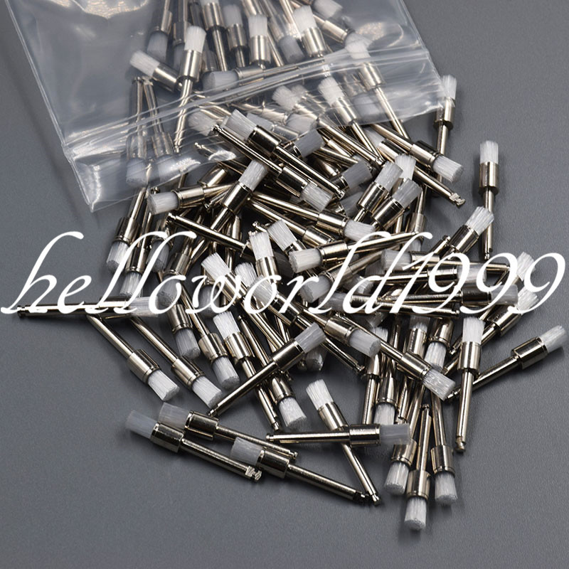 100 Pcs Dental White Nylon Polishing Flat Latch Polisher Prophy Brush Disposable