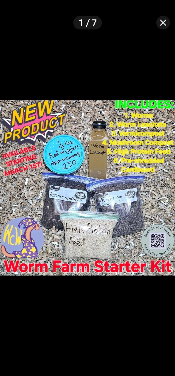 🪱1/2 lbs. Red Wiggler Worm Farm Starter Kit🪱 (Worms/Food/Bedding/Inoculant)
