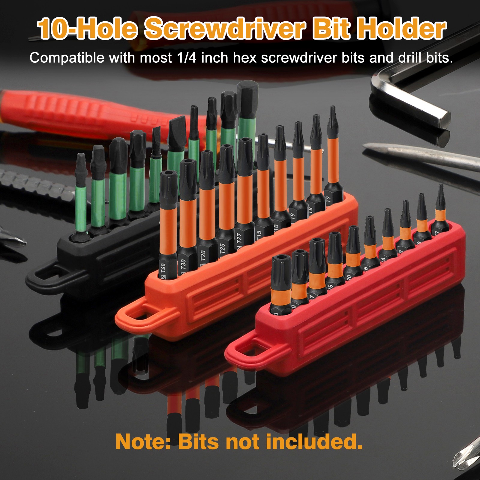 3pcs 1/4" Hex Screwdriver Bit Organizer Holder with Carabiner 10-Hole Bit Holder
