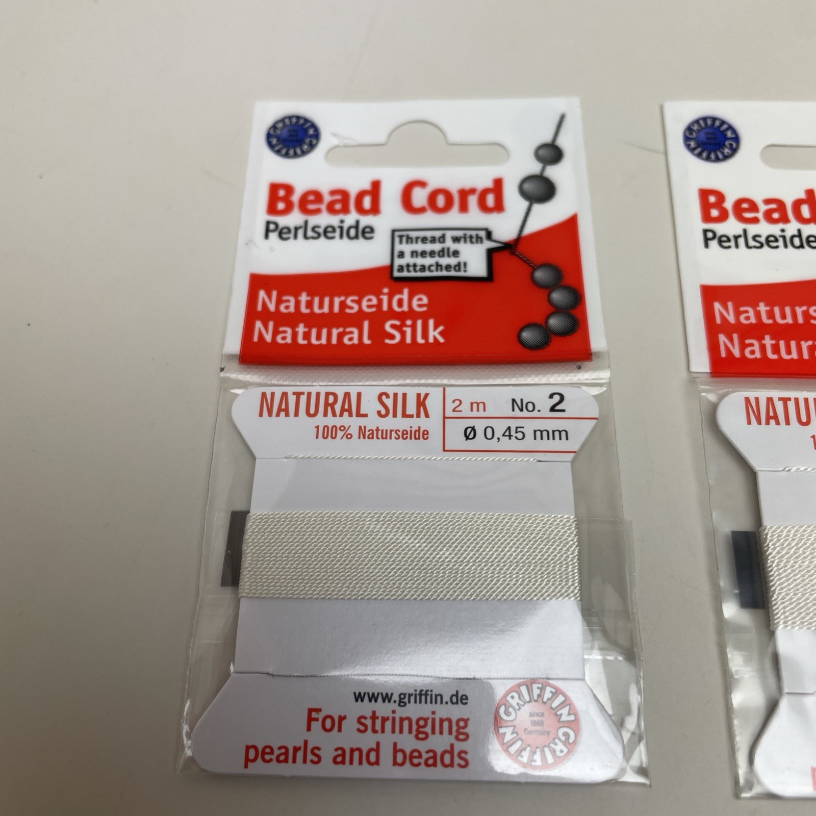 Griffin Natural Silk Bead Cord Thread Sampler Set, Size #2, #4, & #6, White