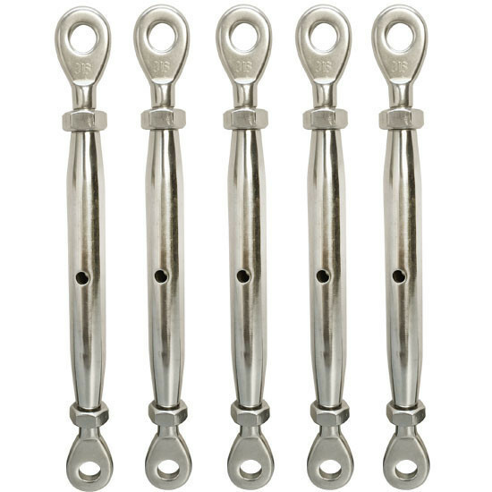 5 PC 1/4'' Marine Stainless Steel Closed Body Turnbuckle EYE EYE Rig 300 Lbs