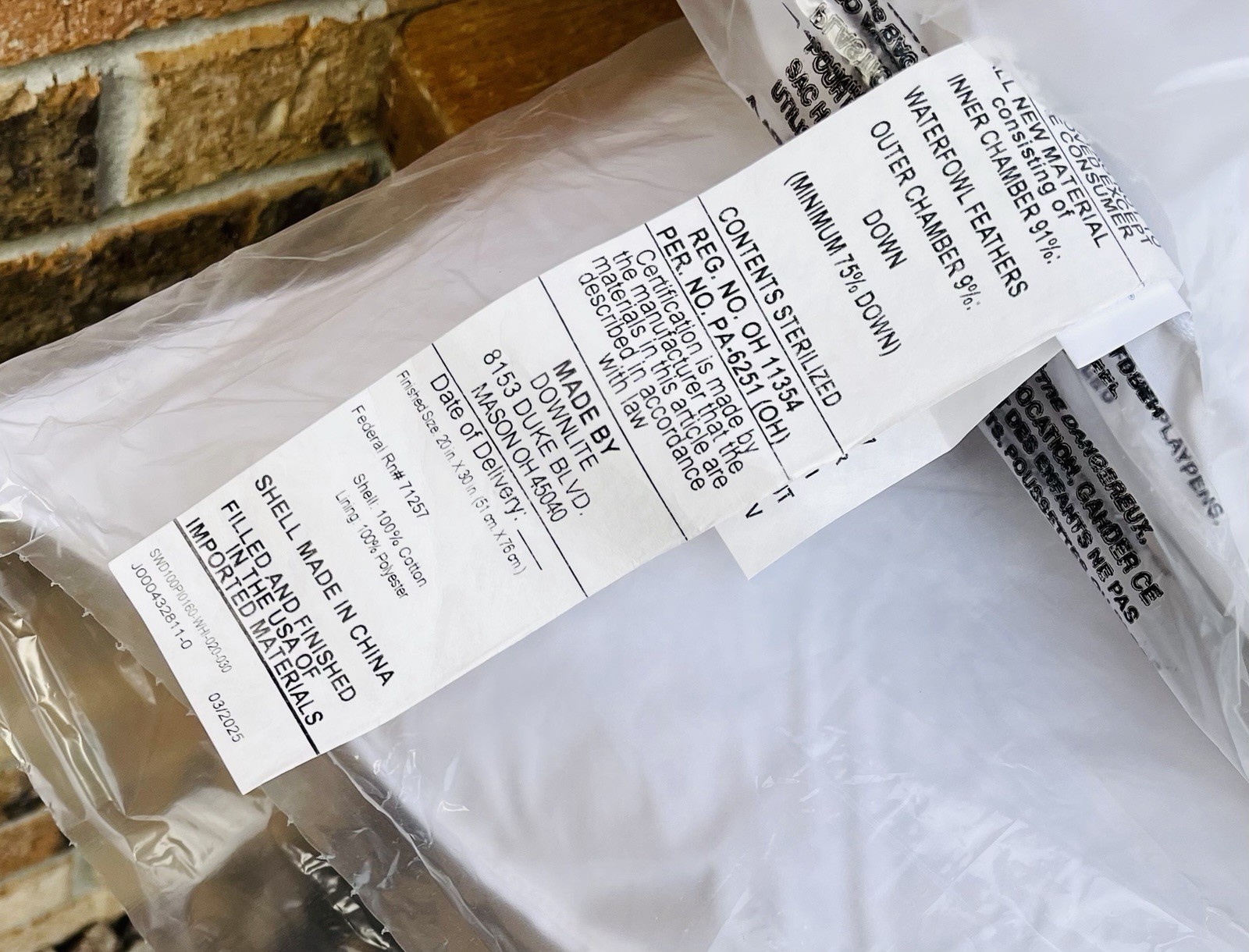 Two DOWNLITE Feather Down Hospitality PC10003 5/95 Soft/Medium 230 Thread