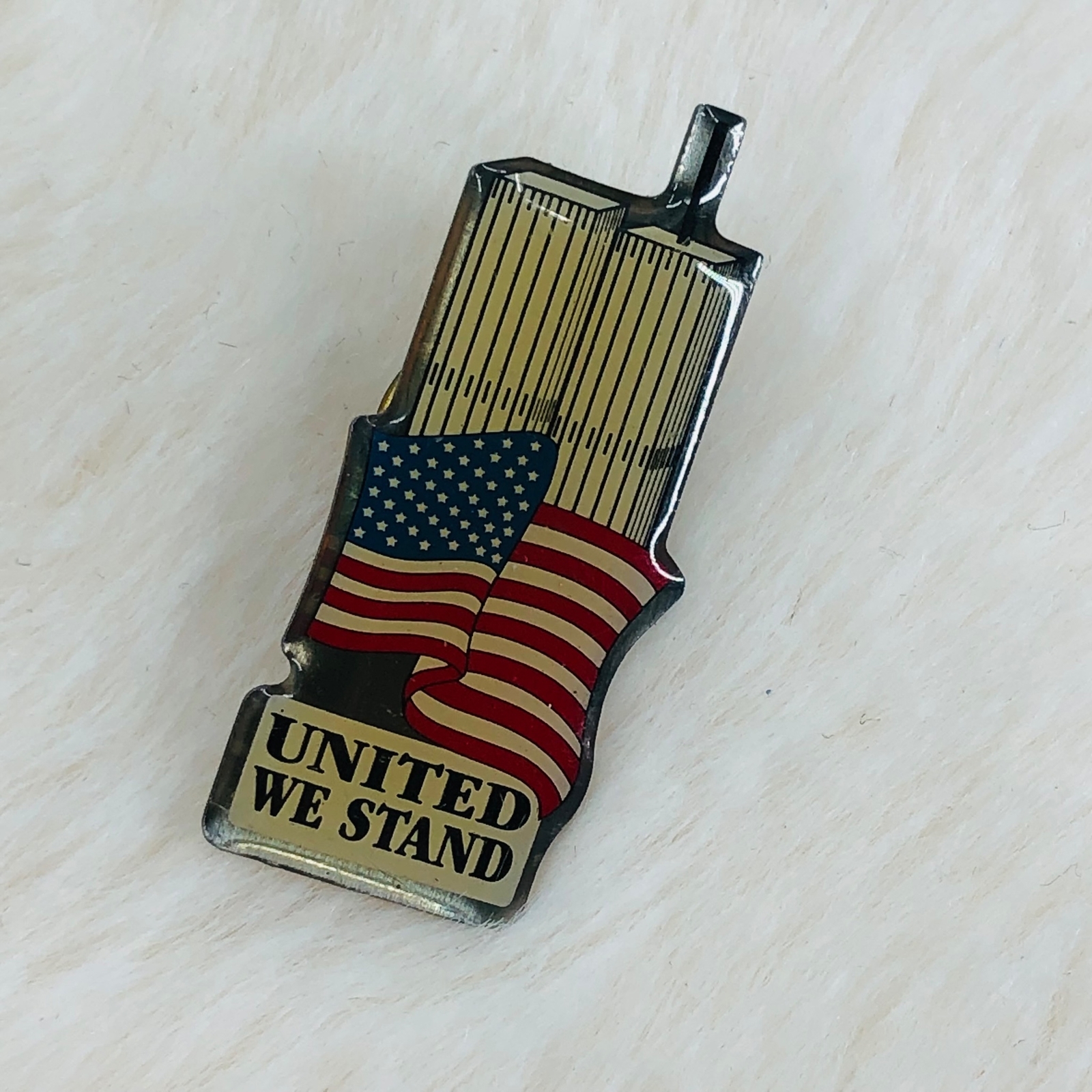 United We Stand 9/11 Remembrance Twin Towers USA Flag Lapel Pin