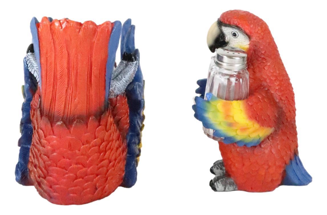 Red Scarlet Macaw Parrot Wine Bottle And Salt Pepper Shakers Holder Figurine Set