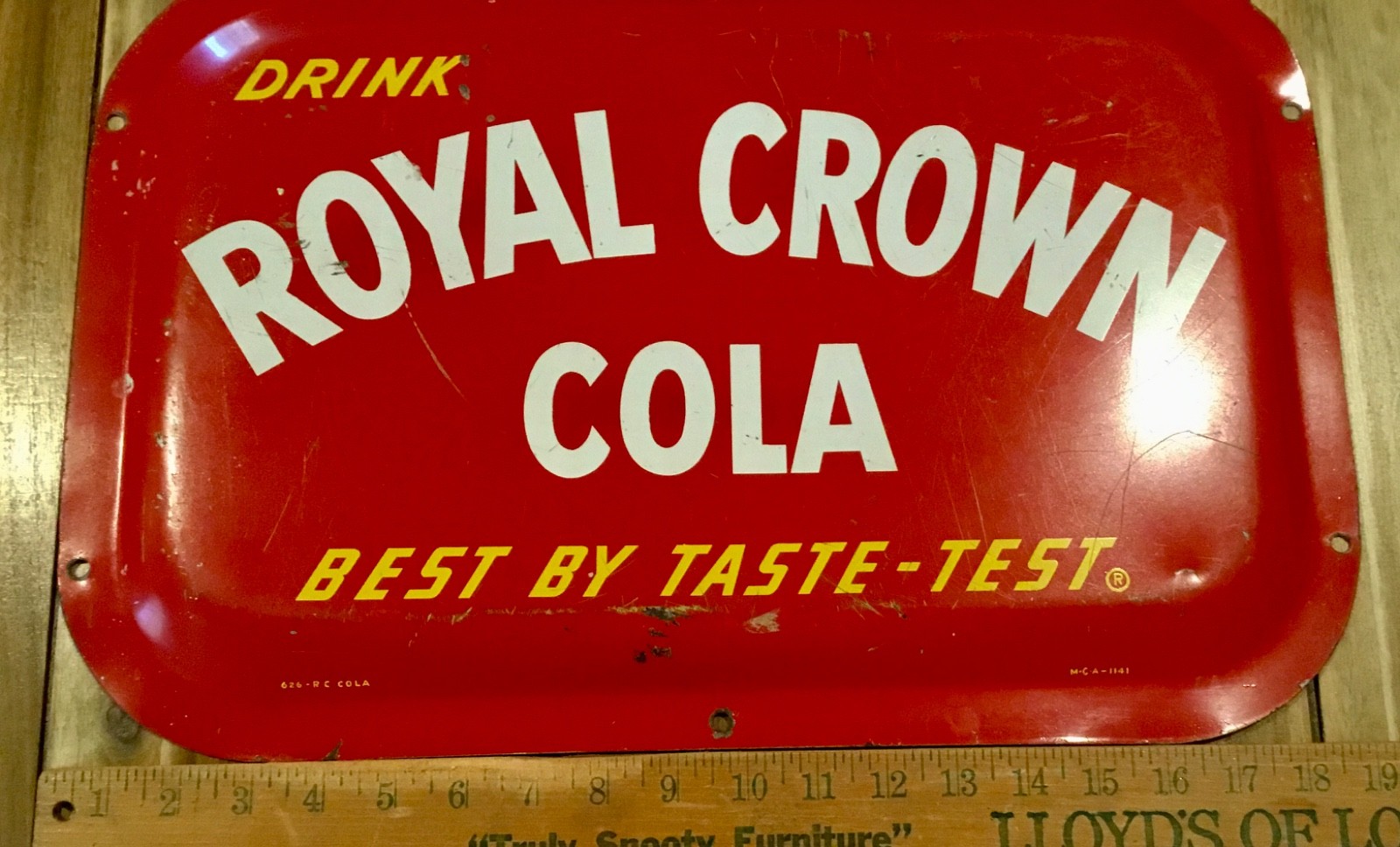 VTG DRINK ROYAL CROWN RC COLA BEST BY TASTE TEST CONCAVE METAL SIGN NOT A REPRO
