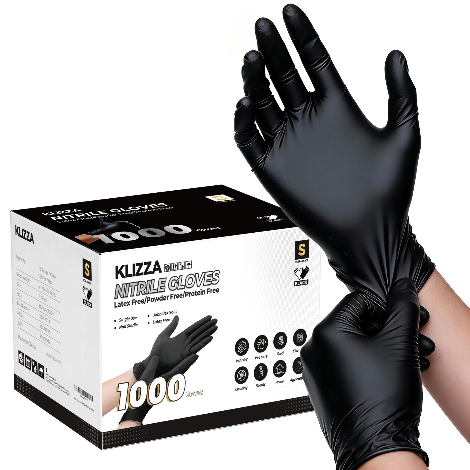 1000Pcs Nitrile Gloves,5 Mil Black,Powder-Free Food-Safe Clean Disposable Gloves