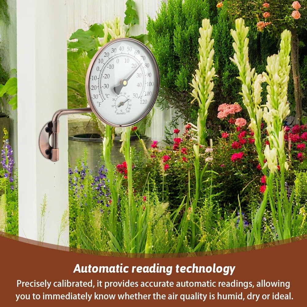 4" Brass Outdoor Thermometer, Outside Decorative Weather Thermometer Hygrometer,