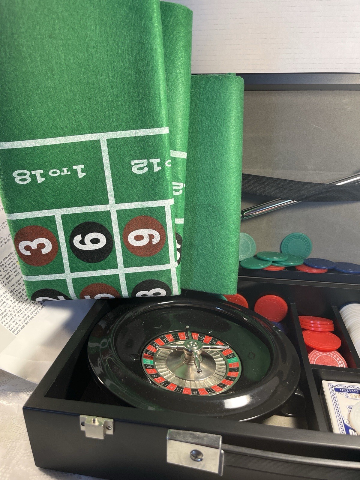 Roulette Casino Game Set w/ Wheel, Felt Layout, Chips & Cards Tabletop Gambling