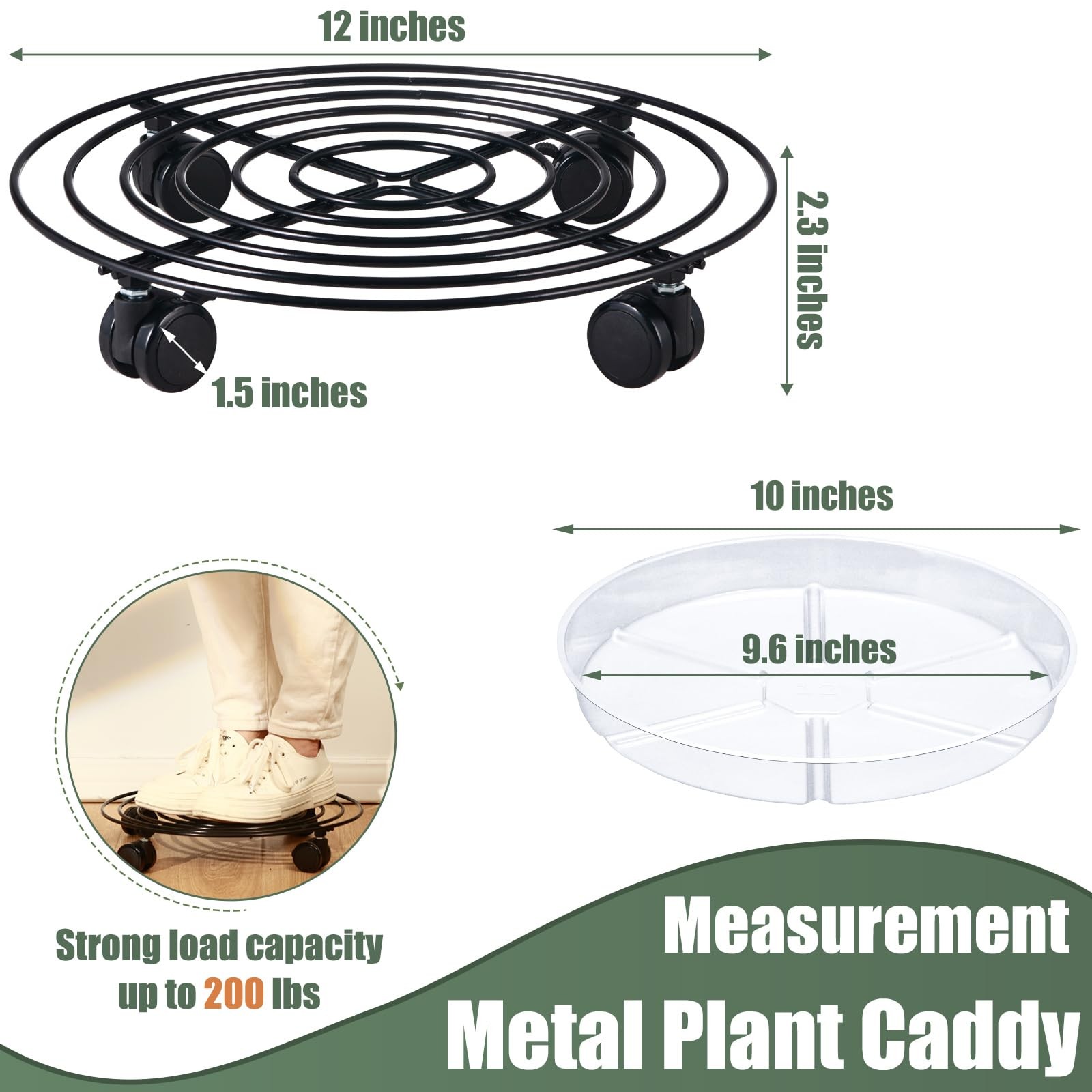 6 Packs 12 Inches Large Metal Plant Caddy with Wheels Rolling Plant Stands He...