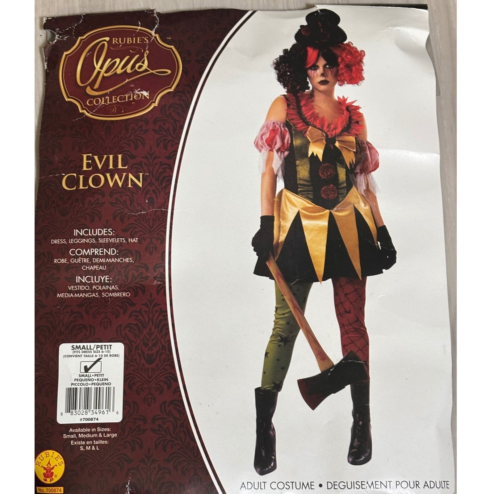 Rubies Evil Clown Costume Womens S Red Black Halloween Cosplay Dress Leggings