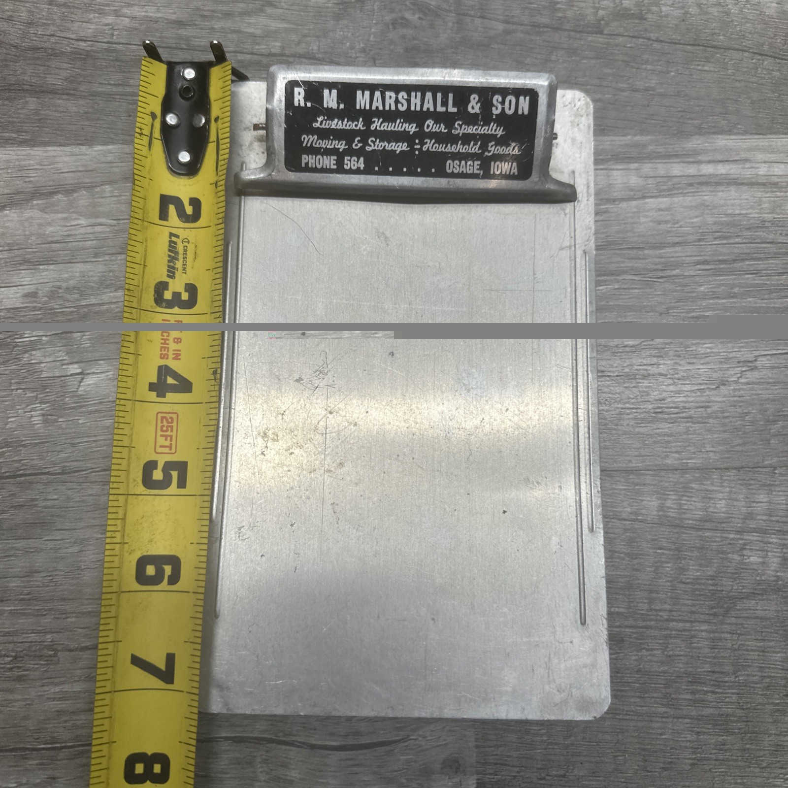 Vintage R. M. MARSHALL & SON Metal Clipboard Osage Iowa
