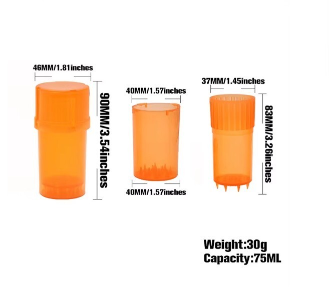 2PCS Random Color Durable Tobacco Spice Plastic Grinder 3-in-1 Storage Jar