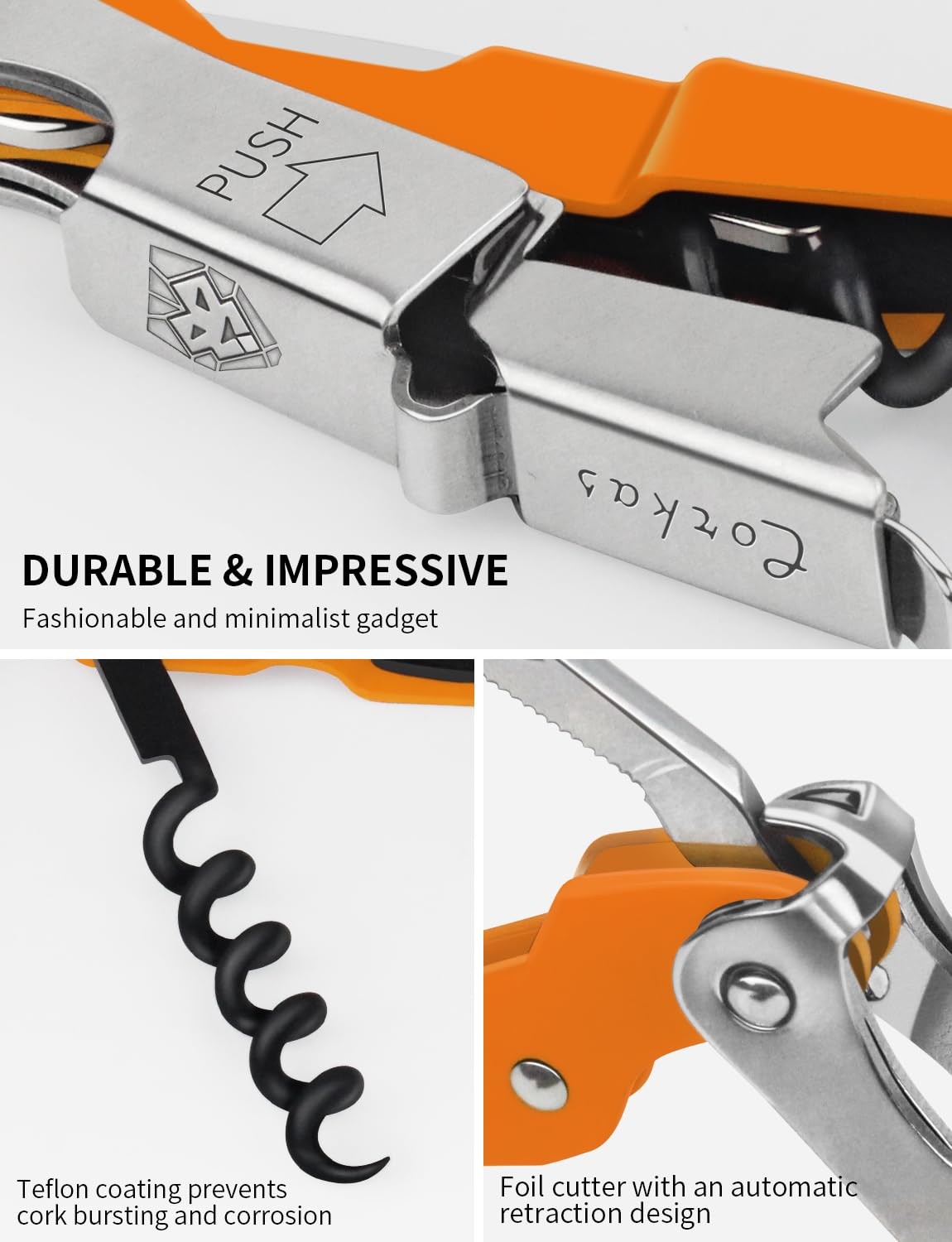 CORKAS Wine Key - Professional Handcrafted Heavy 4, Pink/Red/Orange/Black