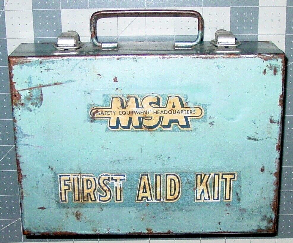Vintage MSA Mine Safety Power Company Metal Mount First Aid Kit w/Contents USA