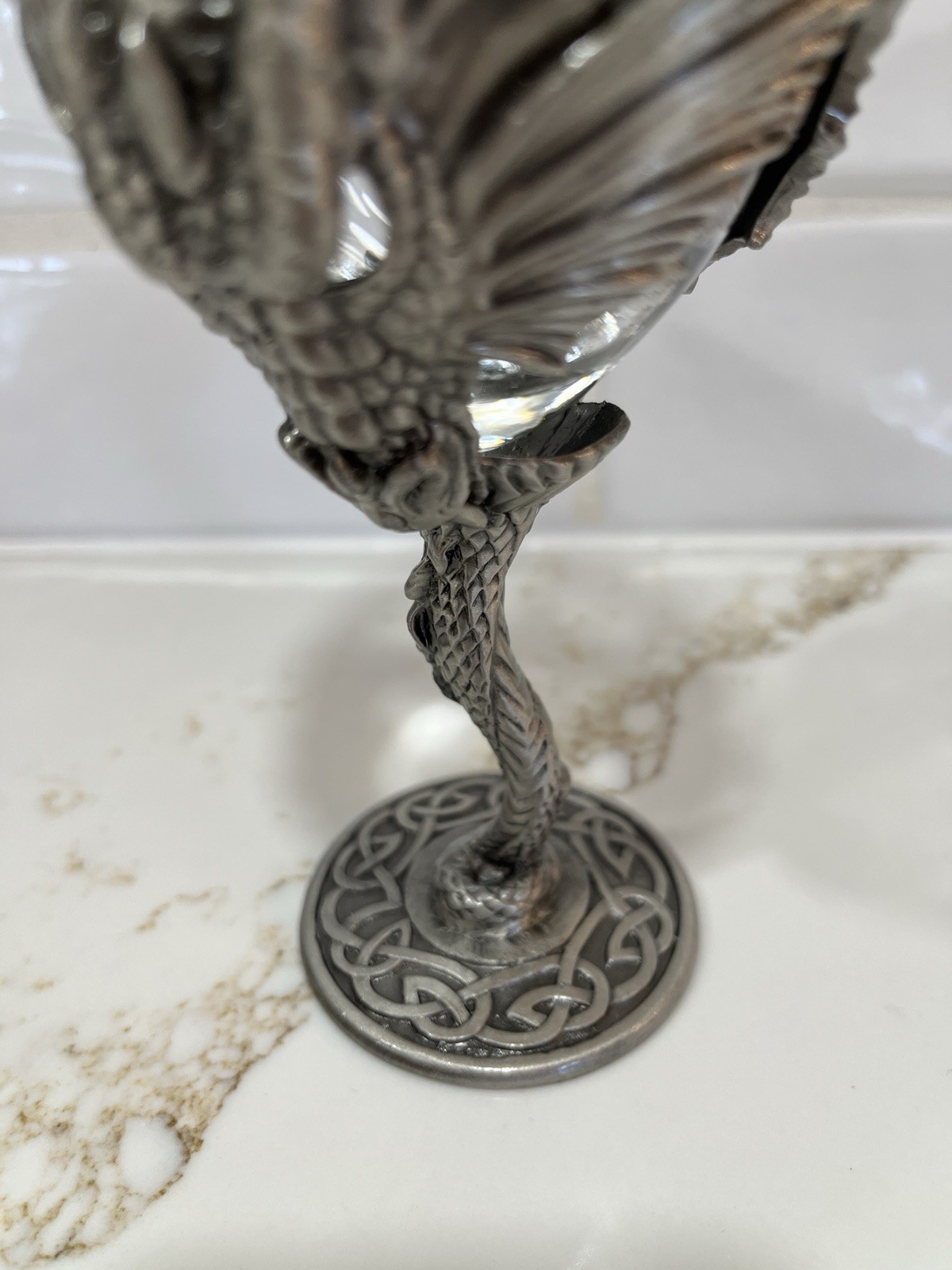 Vintage 8.50 “ Veronese Myths & Legends Pewter & Glass Dragon Wine Goblet