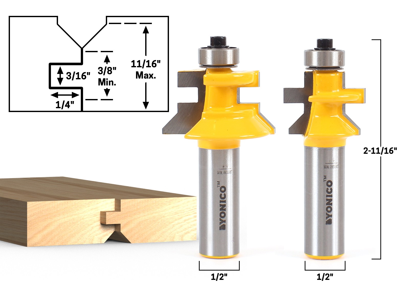 Flooring 2 Bit Tongue and Groove V Notch Router Bit Set - 1/2" Shank - Yonico 15
