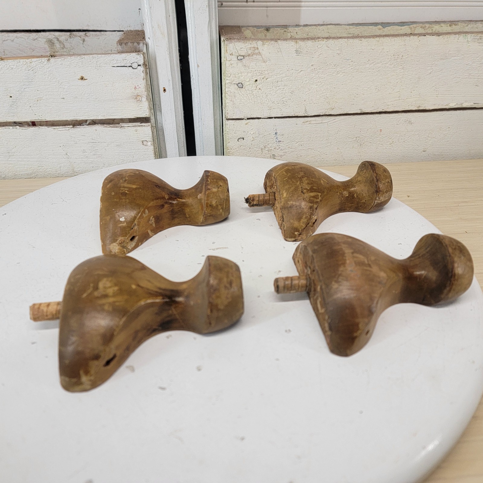 Set of 4 Vintage Solid Wood Furniture Feet Legs Salvaged Cabinet Sofa