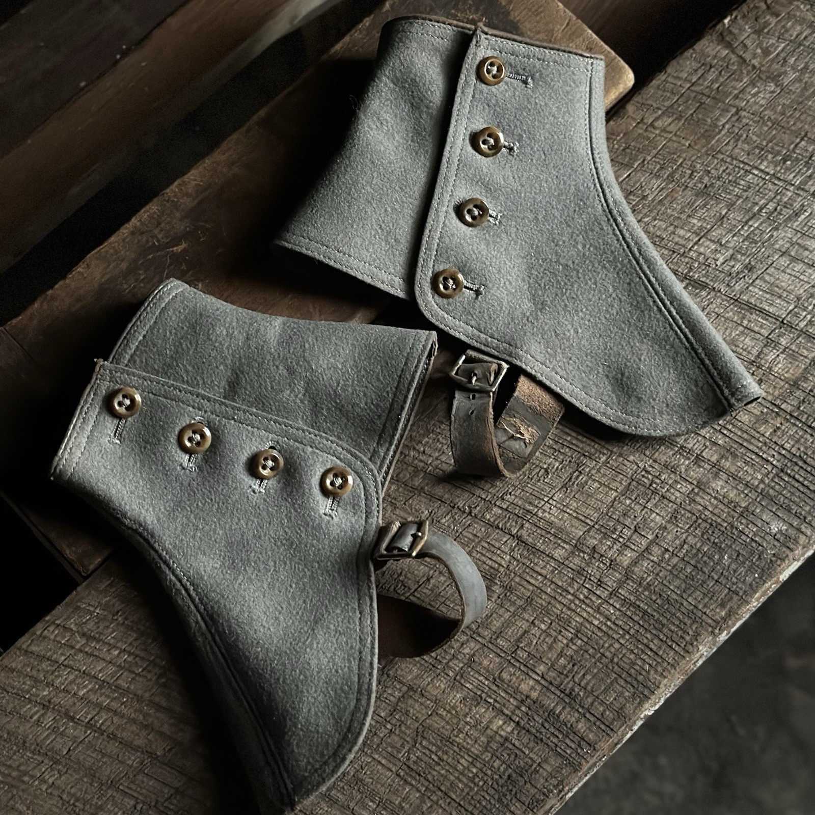 Antique Pair of Wool Felt 4 Button Spats, Vintage Footwear, Lot 7