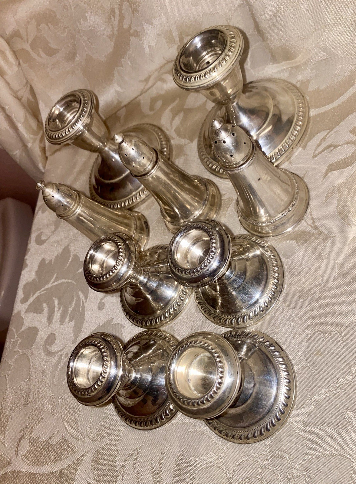 Sterling Silver Candle Holders & Salt & Pepper Shakers 1061 Grams