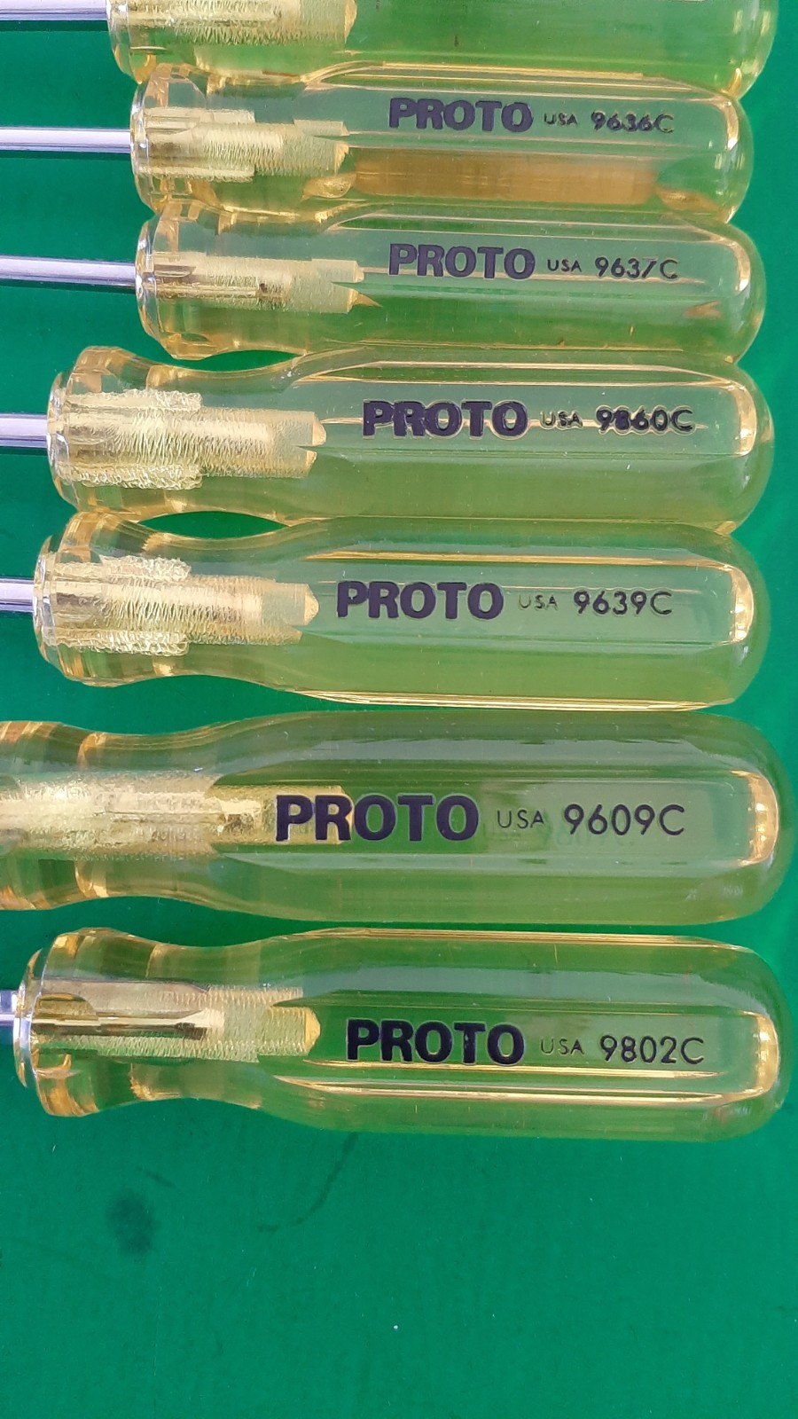 NOS NEW PROTO USA 10 Piece Clear Yellow Handle Screwdriver Set Flat Tip Slotted