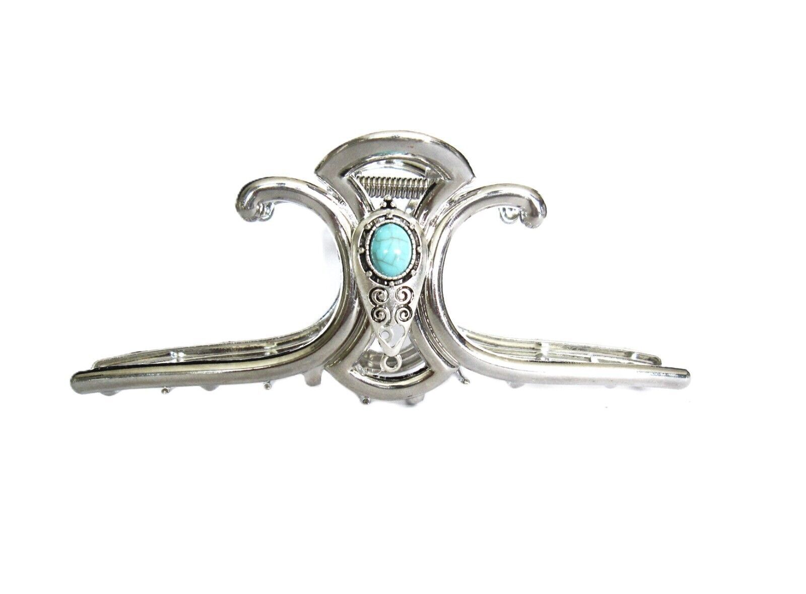 Extra large hair claw clip silver turquoise blue stone metal native western