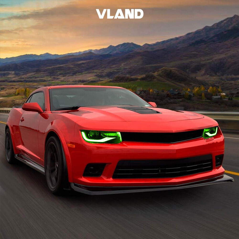 2*Projector Lens LED Headlights For 2014 2015 Chevrolet Camaro LS LT SS RGB DRL