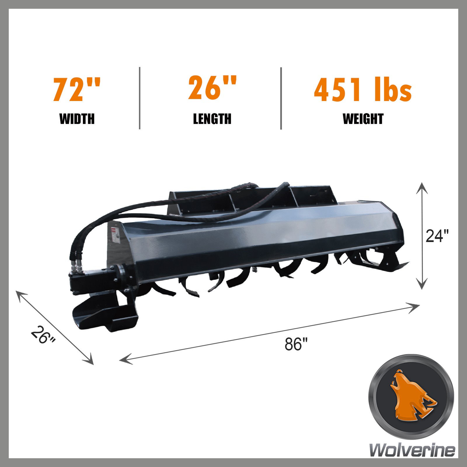 Wolverine TL-12-72 Skid Steer Attachments72"Heavy Duty Rotary Tiller Cultivator·
