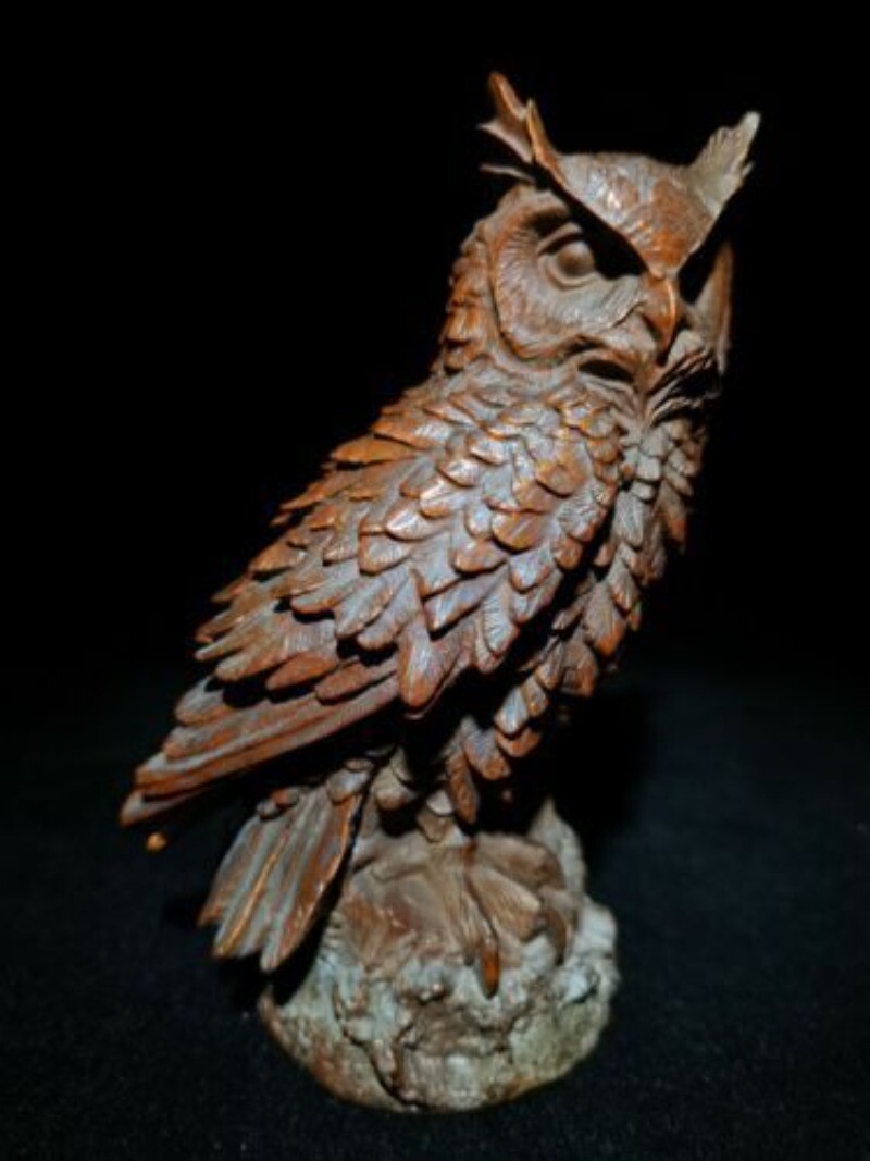Vintage Wooden Owl Statue Sculpture Figurine Home Decor Boxwood Carved Bird Art