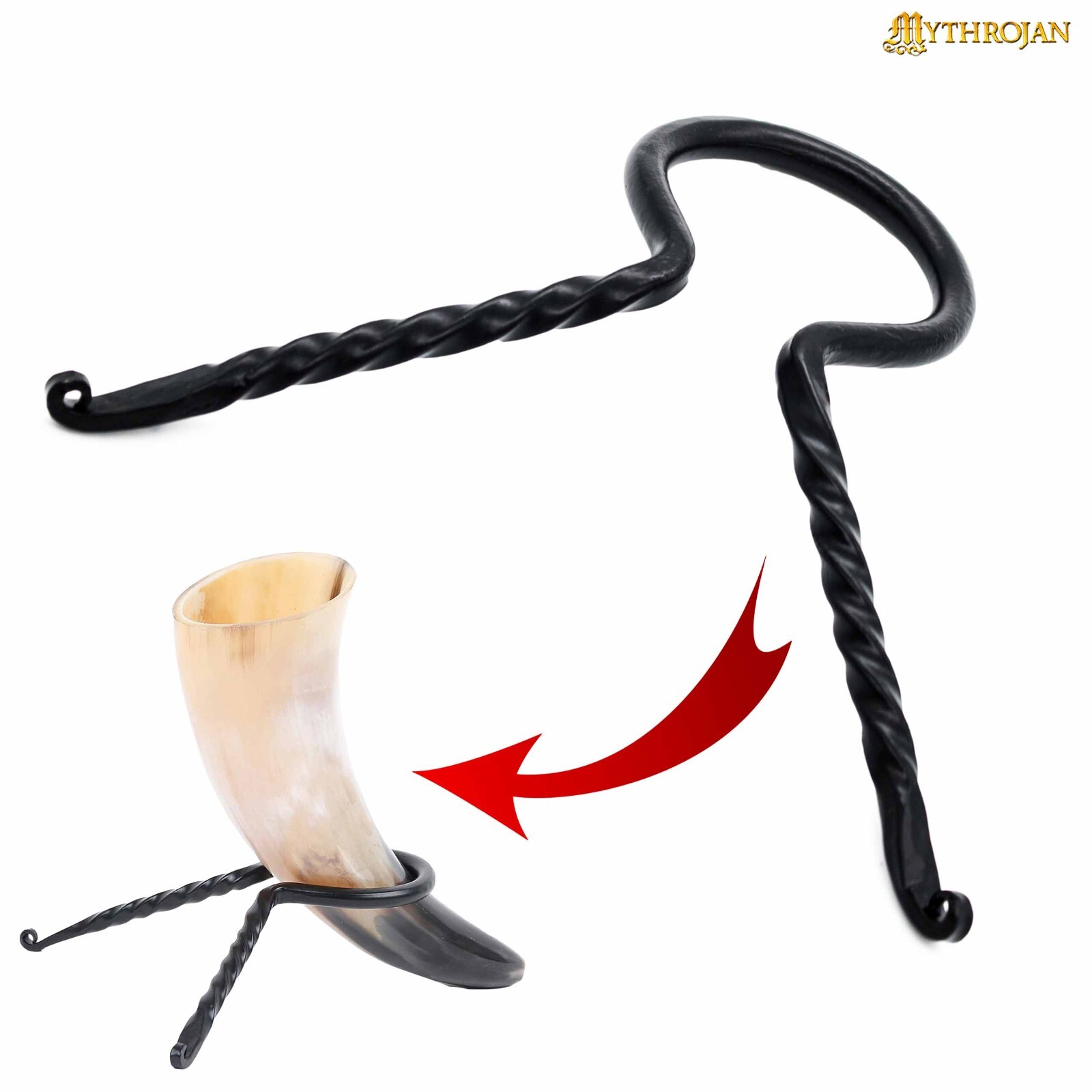 Hand Forged Twisted Iron Viking Drinking Horn Stand for Ale Beer Cup Rack Holder