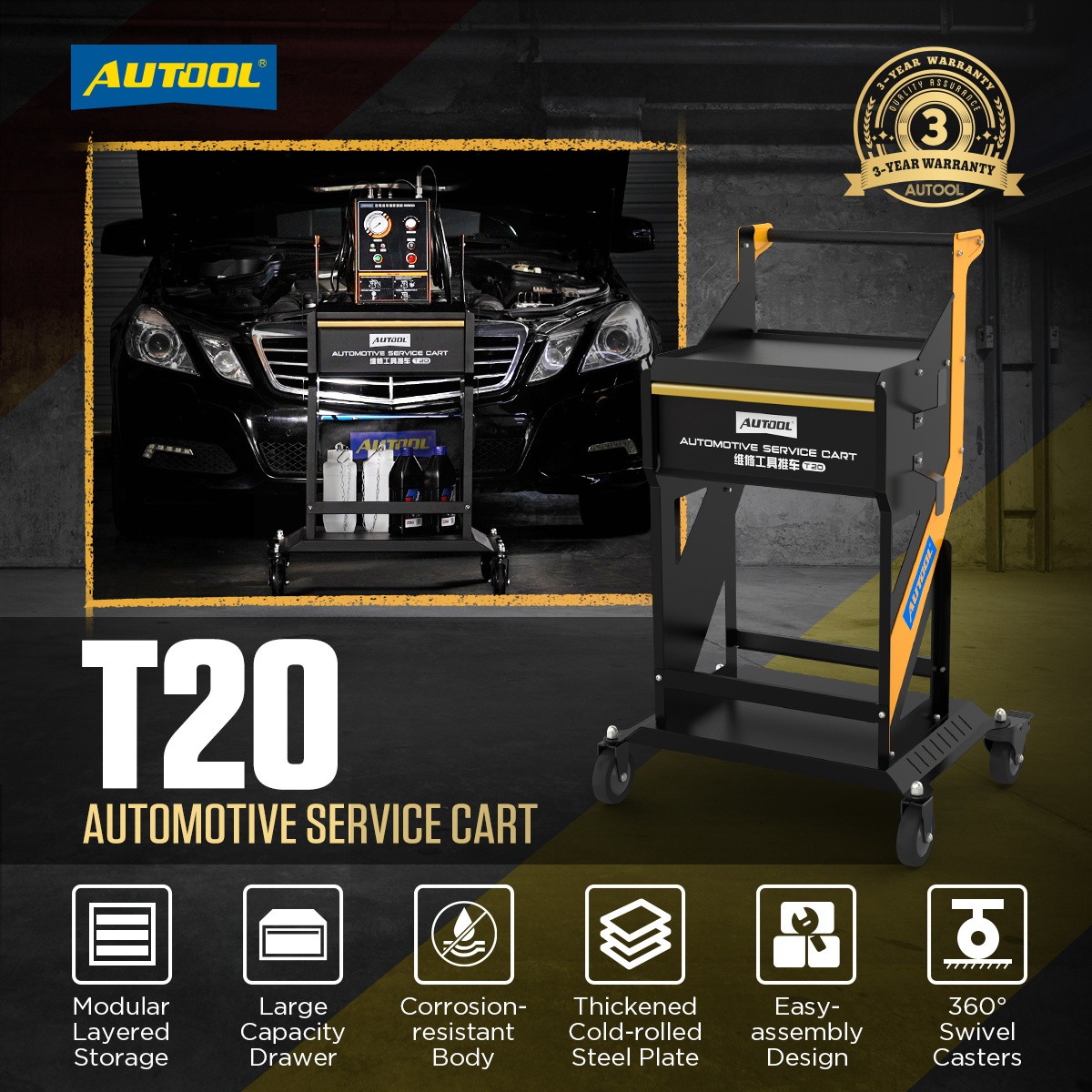 Rolling Tool Trolley Cart Storage Cabinet Car Diagnostic Service Workshop Garage