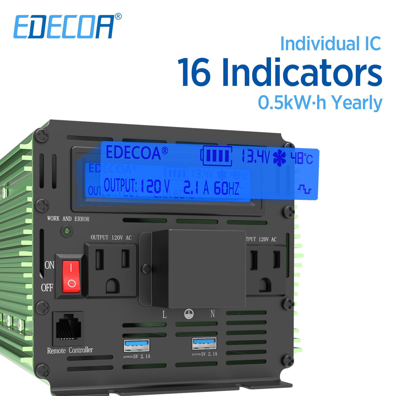 Power Inverter 3000 W 6000 Watt 12V DC to 110V 120V AC LCD Cable Car RV EDECOA