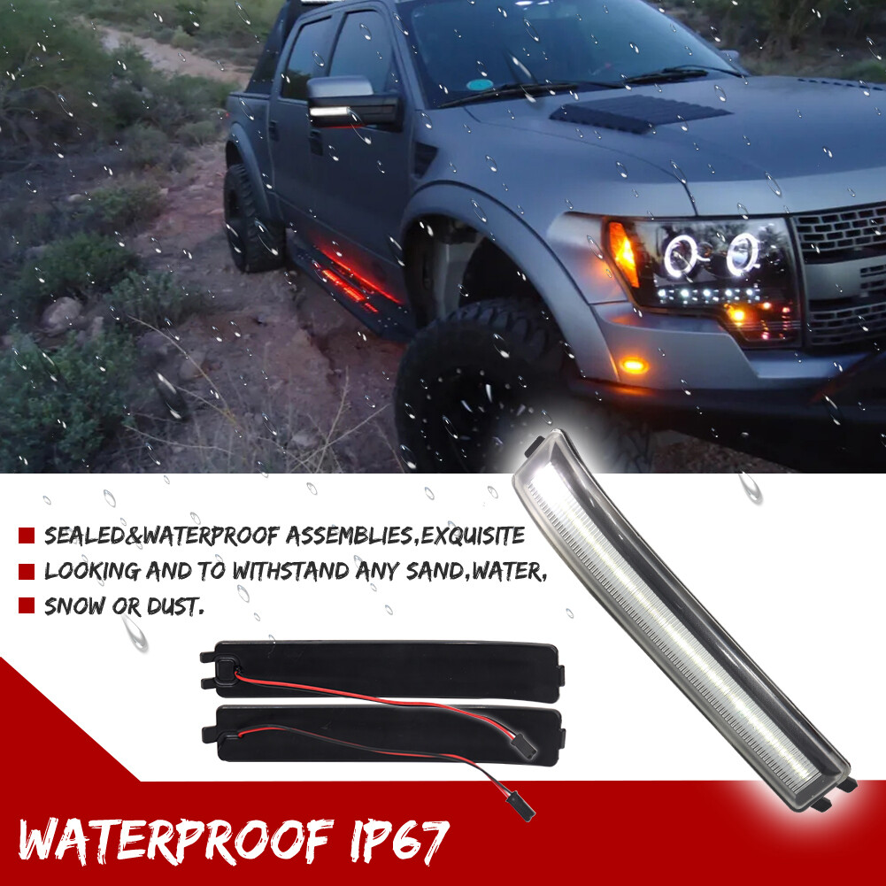 2X White LED Side Mirror Lamp Turn Signal Lights For 2009-2014 Ford F-150 Clear