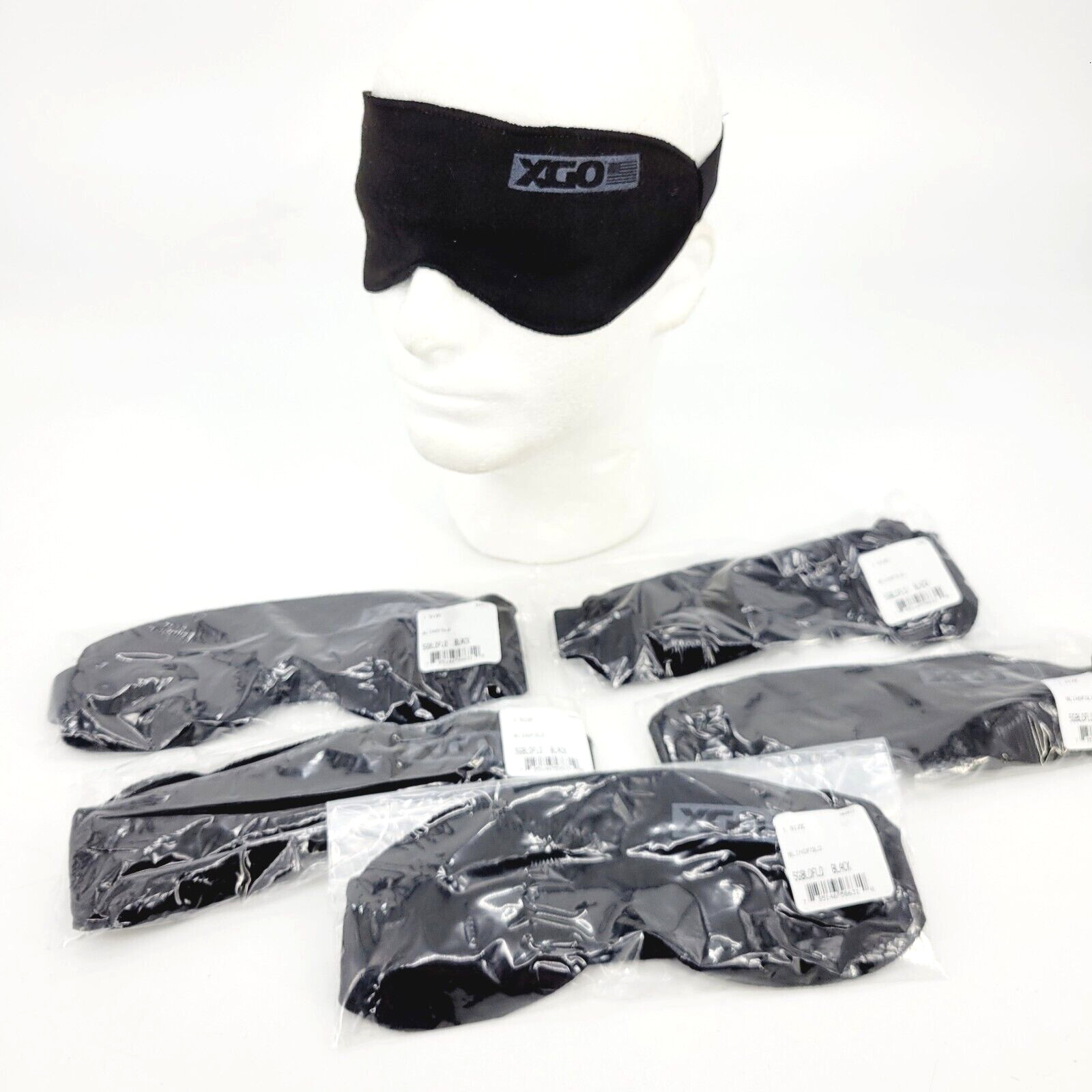 Lot of 5 XGO Black Blindfolds 100% Polyester One Size Made in USA Sleep Mask