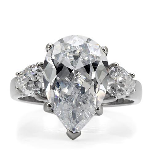 Bold Pear Cut & Accents CZ Stainless Steel Engagement Party Cocktail Ring