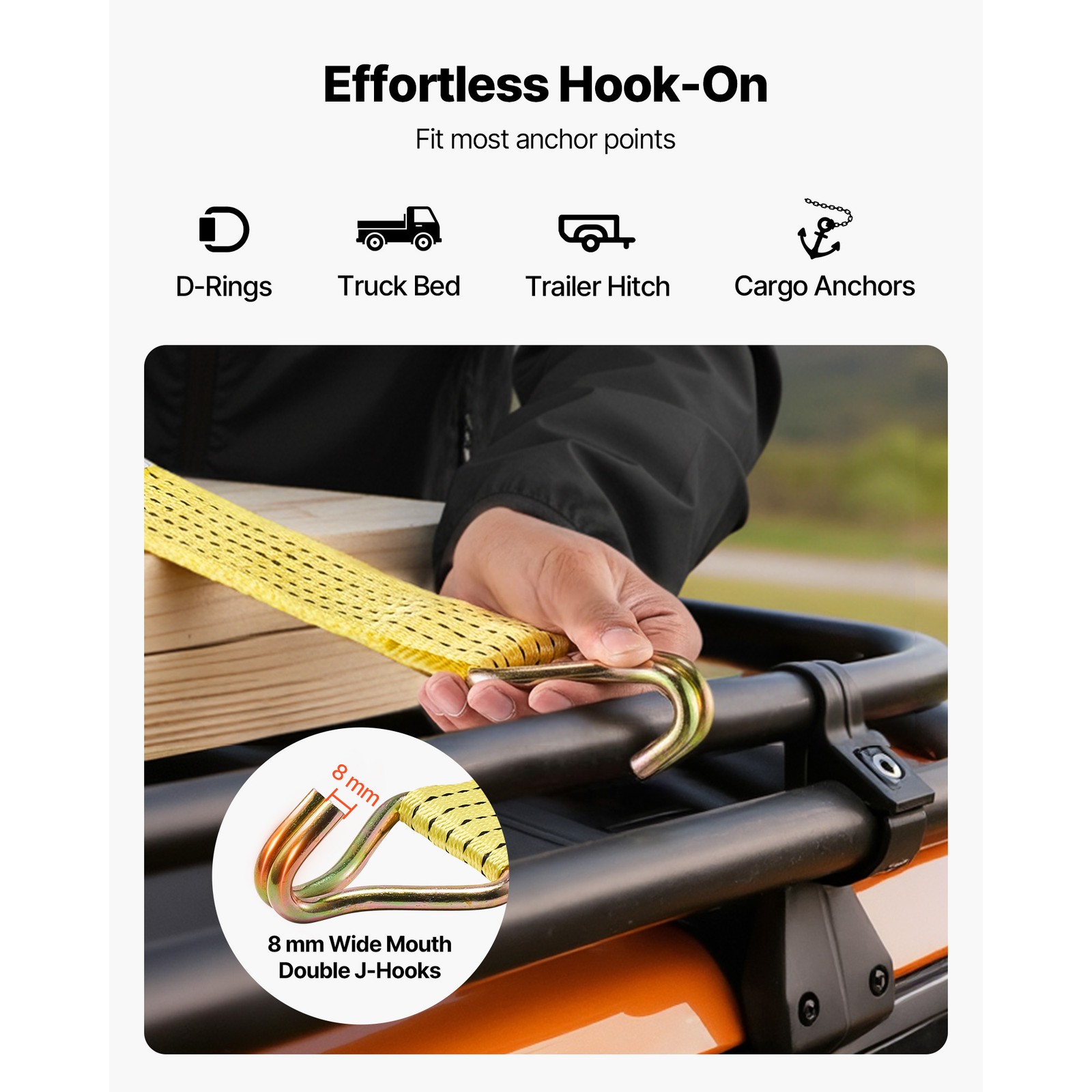 Uimoso 6 Pack Ratchet Straps 2" x 15' with Double J Hooks, 5000 lbs Capacity