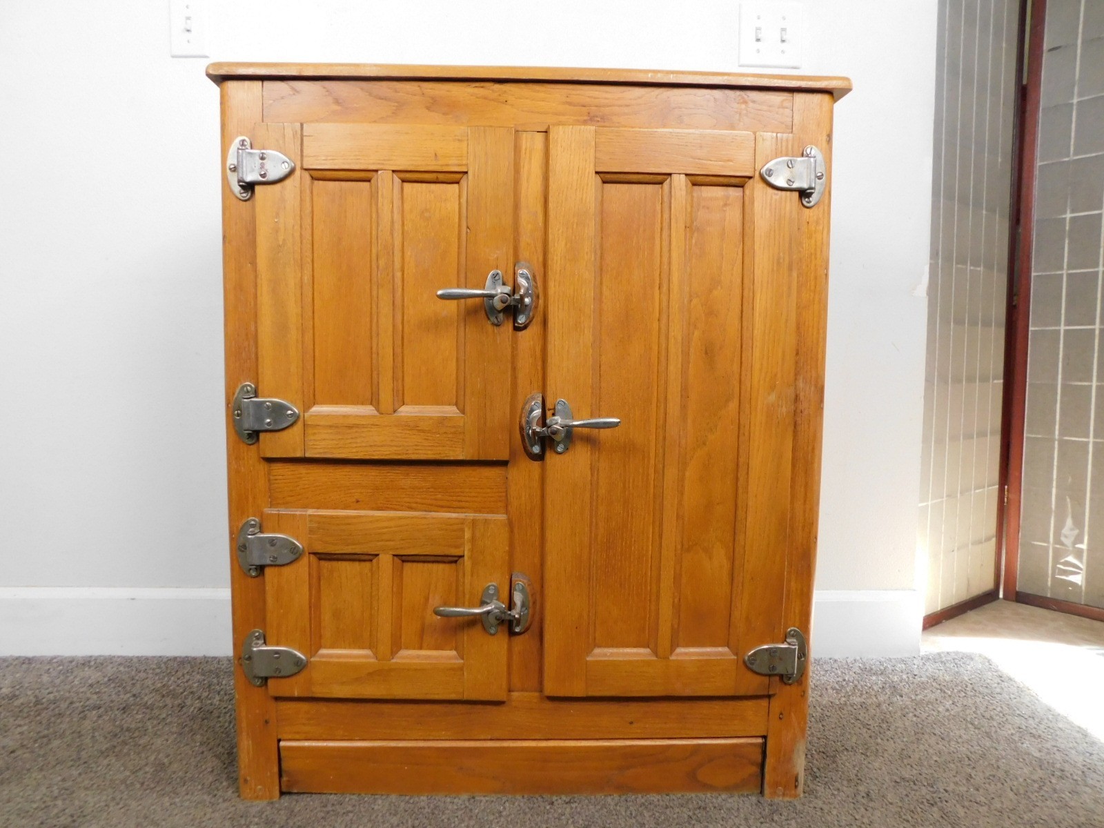 Antique REAL DEAL c1915 ALL Original Oak Ice Box Bar Counter Refrigerator VG HOT