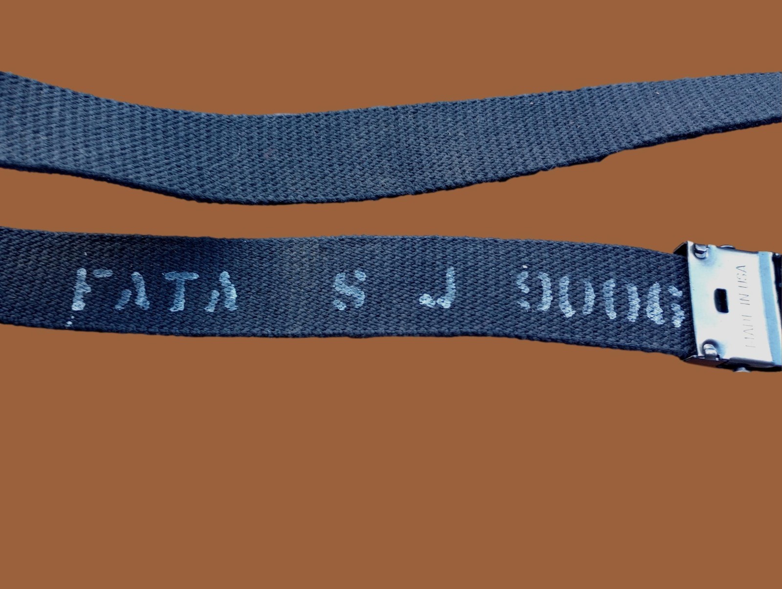 VINTAGE U.S MILITARY NAVY ISSUE BLACK WEB BELT WITH BLACK ROLLER BUCKLE US MADE