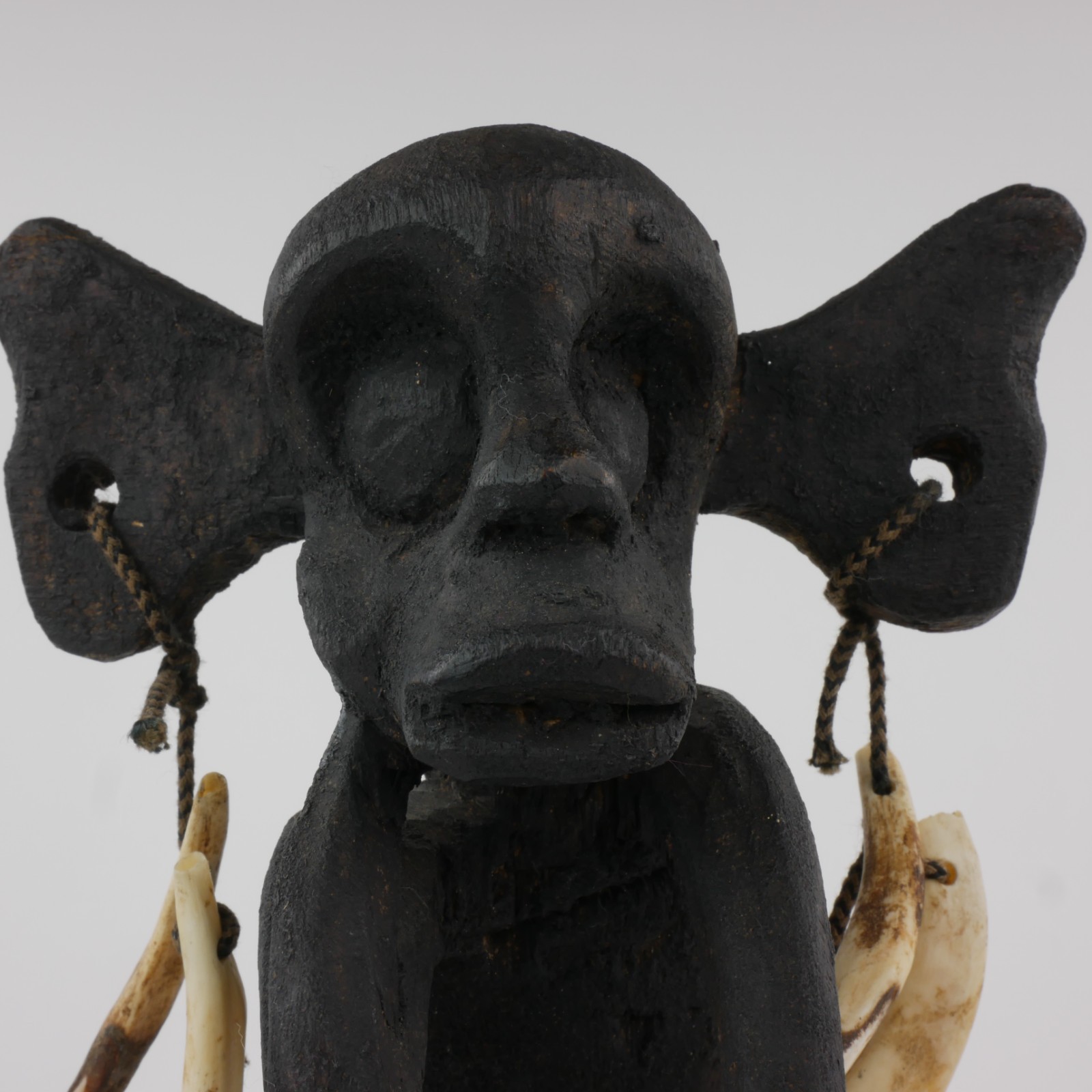 1992 Borneo Dayak Wood Monkey Figure - Real Boar Tusks - Sibu Sarawak