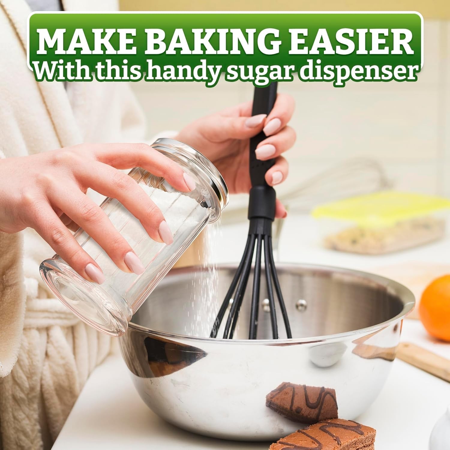 Glass Sugar Dispenser Container with Lid - Sugar Containers for Countertop Kitch