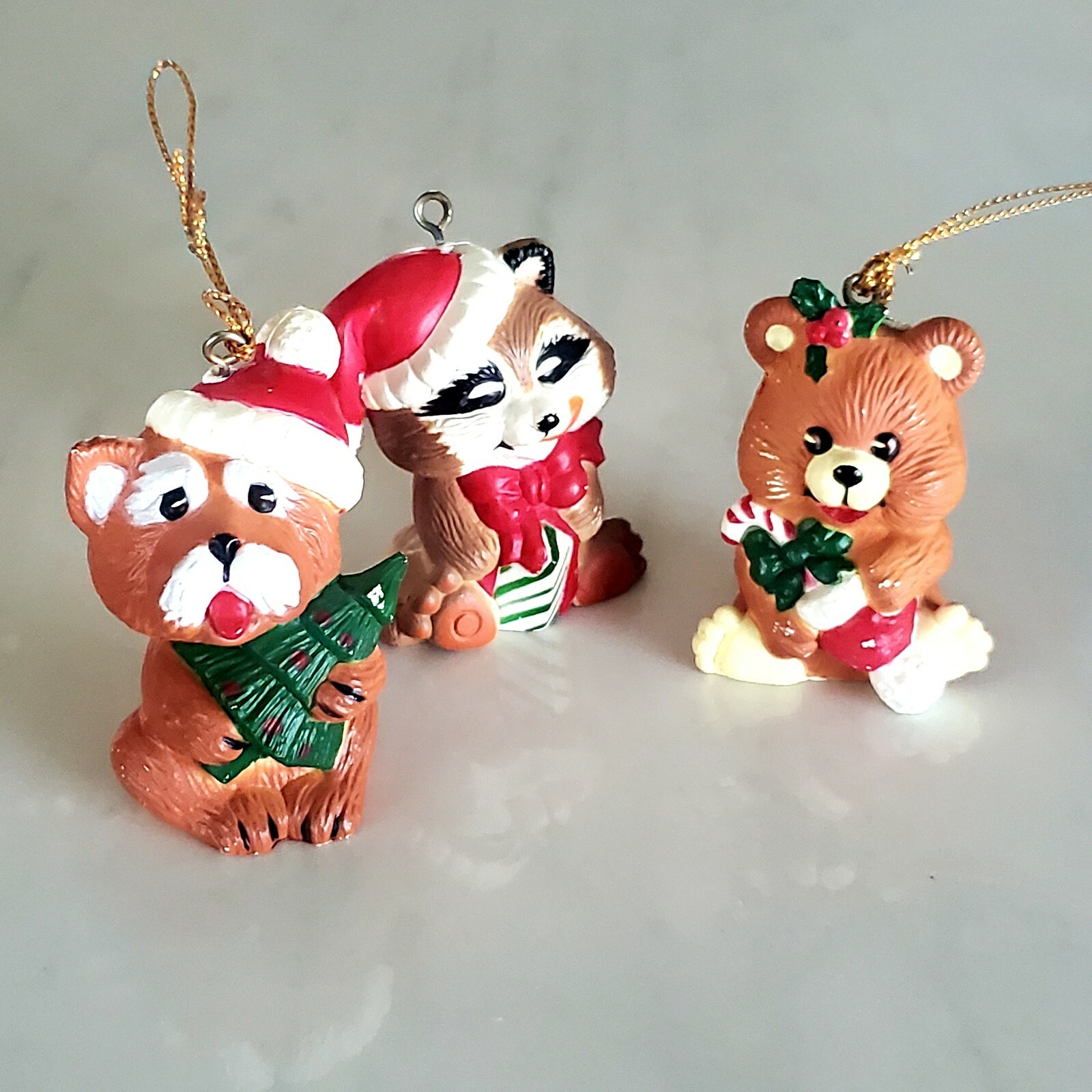 Christmas Critters Ornaments - Set of 3 - Bear - Raccoon - Dog