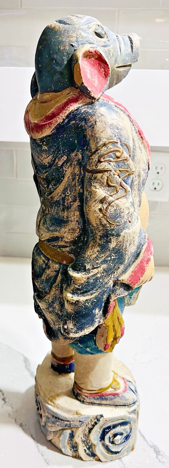 Vtg 20" Wood Folk Art Statue Pig-Headed Humanoid Hand Carved Peruvian Andean