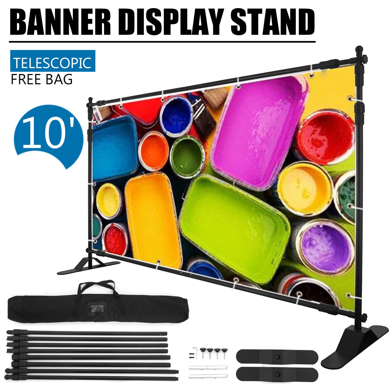 8x10 ft Banner Stand Heavy-Duty Backdrop Stand Telescopic Adjustable Repeat Step