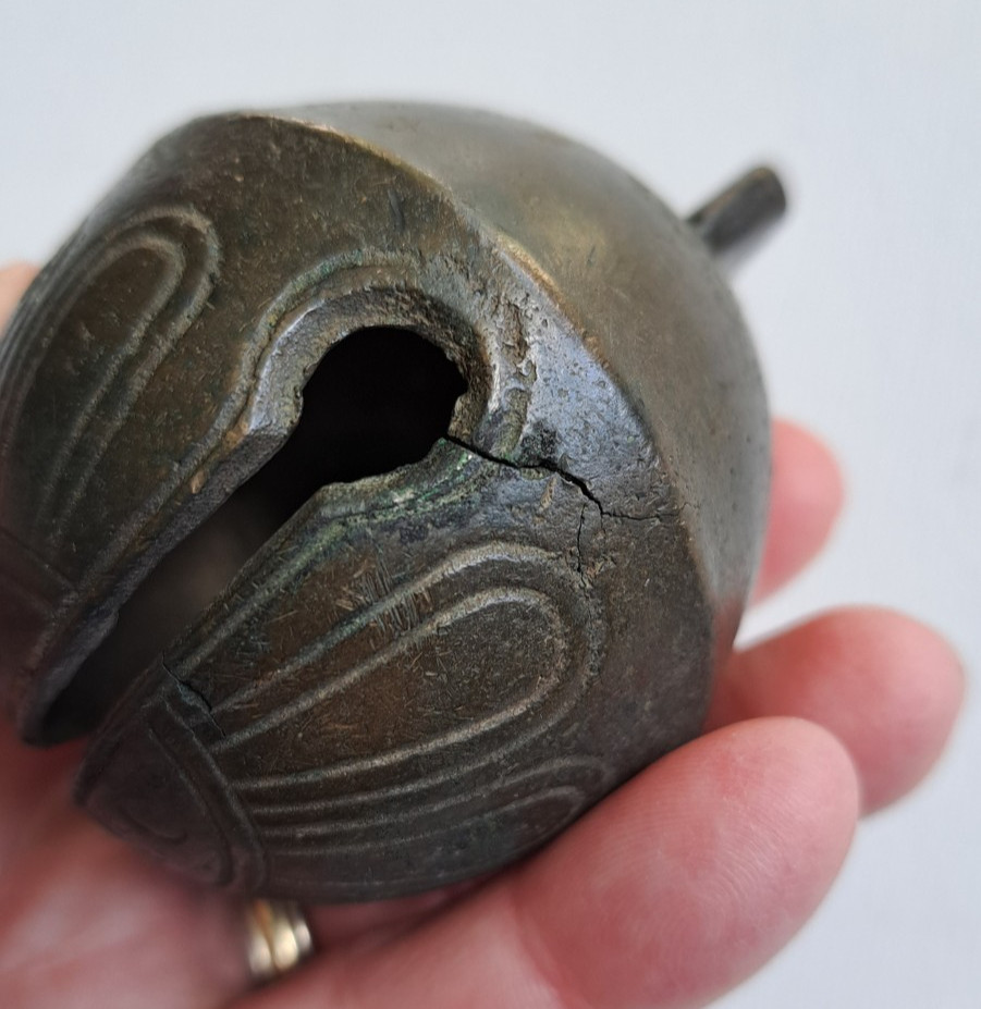 Antique Brass Metal Sleigh Bell HS & Co Henry Stanley Company Crotal Petal #4