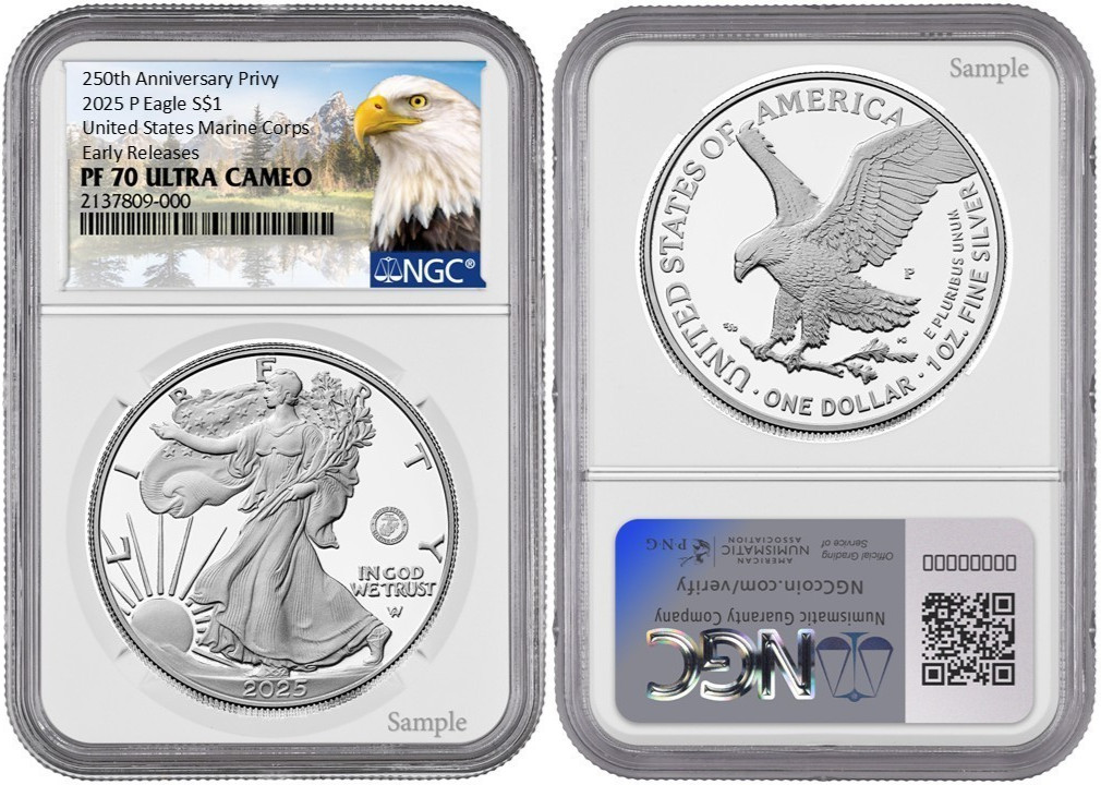 2025 P Silver Eagle S$1 U.S Marine Corps NGC PF70 UC Early Releases  #1843