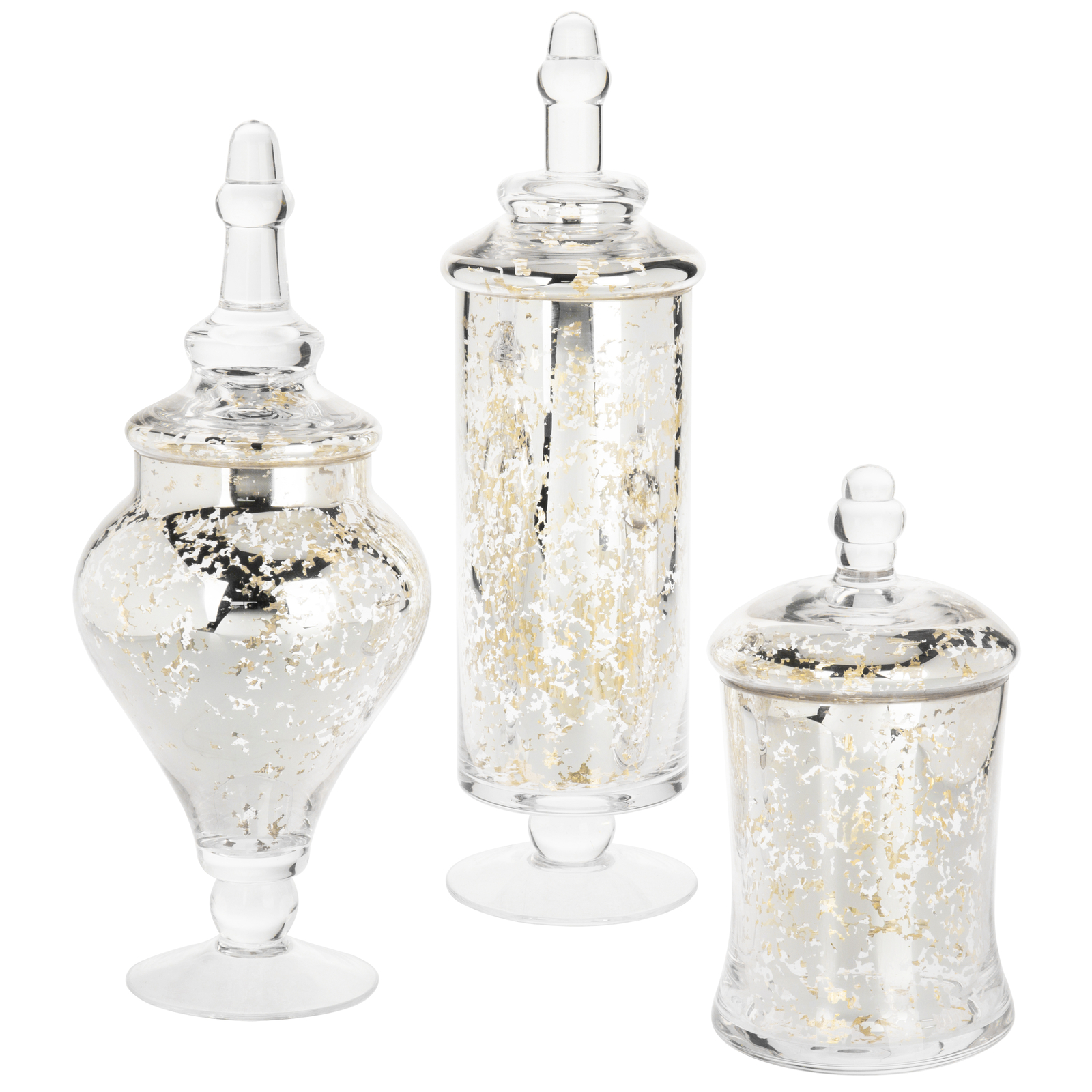 MyGift Set of 3 Silver Mercury Glass Wedding Centerpiece Candy Apothecary Jars